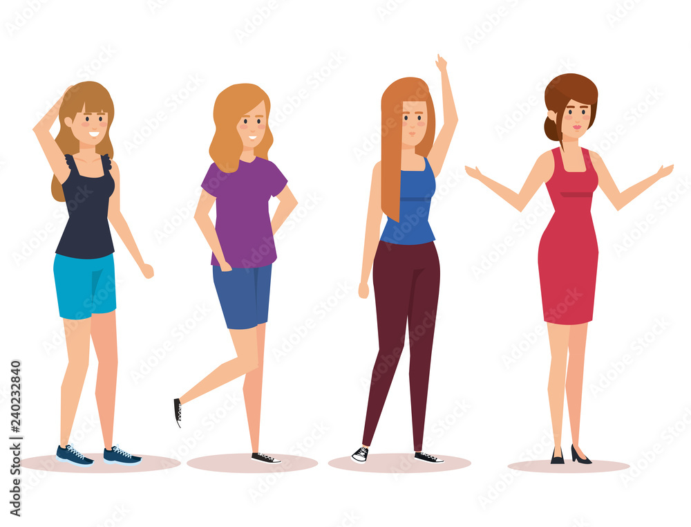 Fototapeta premium group of girls avatars characters