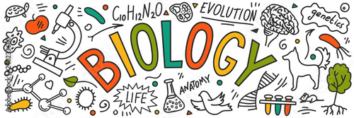 Fotografia Biology. Hand drawn doodles with lettering.