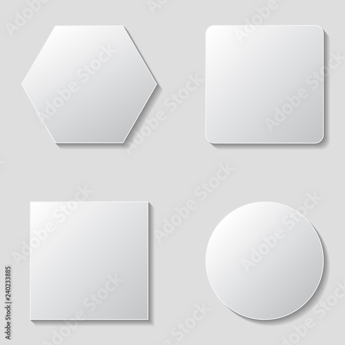 Set of white blank button. Round square rounded shapes