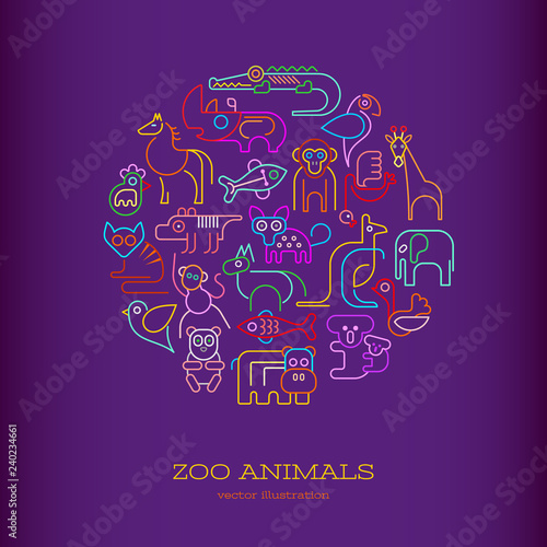 Zoo Animals Neon round shape