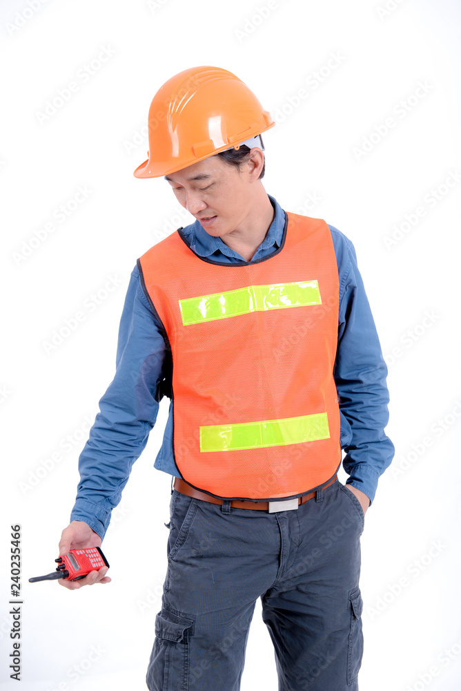 Engineer on white isolated background.