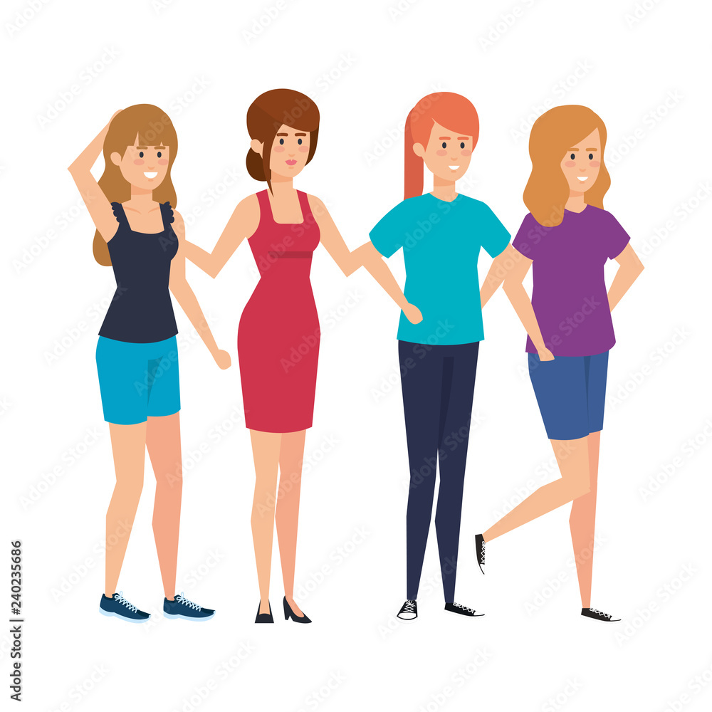 Fototapeta premium group of girls avatars characters