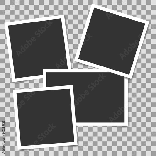 Pile of photo frames on transparent background. Vector template, blank for your photo or image