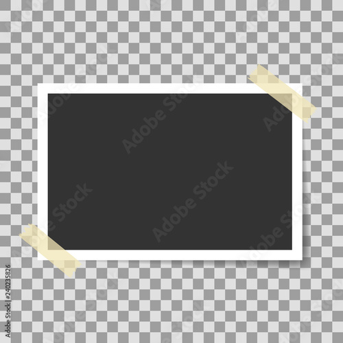 Vector mock up of empty photo frames on transparent background with adhesive tape