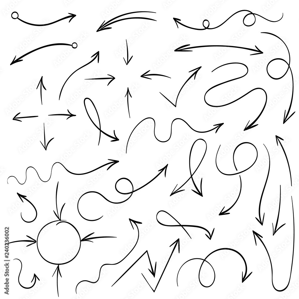 Arrows and abstract shapes doodle writing design vector set