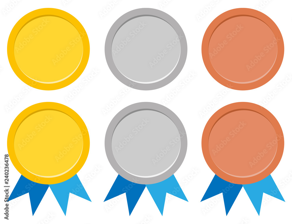 Gold, silver, bronze award medals set on white background Gold, silver, bronze award medals set on white background