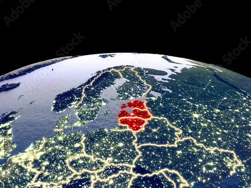Canvastavla Baltic States from space on planet Earth at night with bright city lights