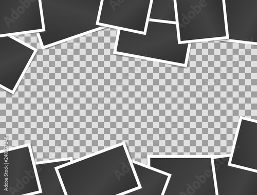 Vector illustration border of realistic vintage black photo frames on transparent background. Template for design
