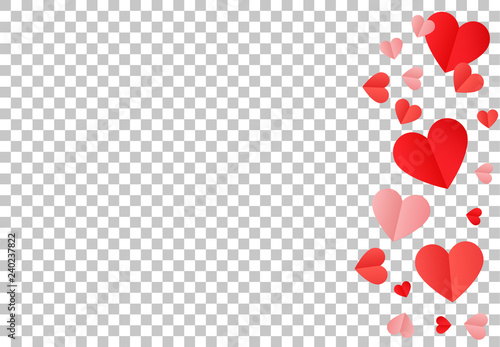 Red hearts frame on transparent background for love valentines day card, heart love Invitation vector abstract background