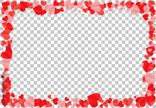 Red hearts frame on transparent background for love valentines day card, heart love Invitation vector abstract background
