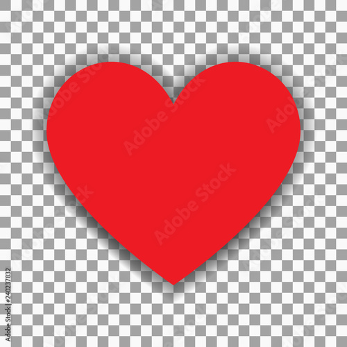 Simple vector heart isolated on transparent background with shadow. Template for valentines day, love and other cards.