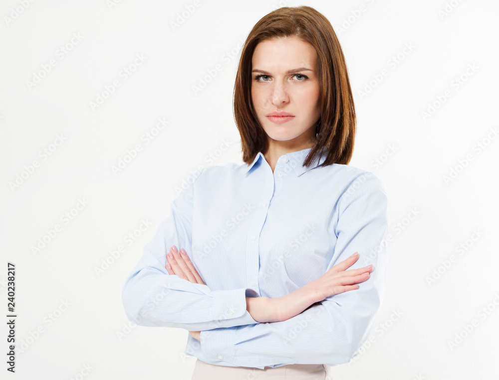 Portrait of young brunette woman on white background. Portrait of young brunette woman on white background.