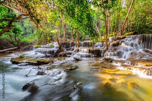 Huai Mae Khamin Waterfall With the morning light Kanchanaburi, Thailand