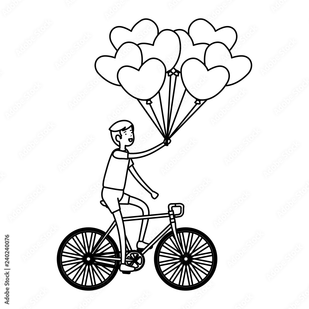 man in racing bicycle and balloons air