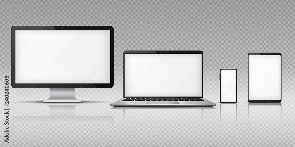 Realistic computer laptop smartphone. Tablet gadget mockup, pc laptop  mobile devices. Monitor screen display vector template Stock-Vektorgrafik |  Adobe Stock