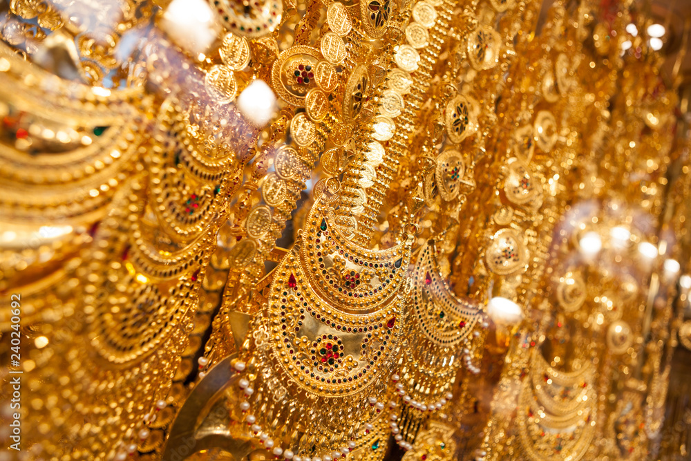 Gold Indian wedding   jewellery in the Gold Souk in Dubai, UAE