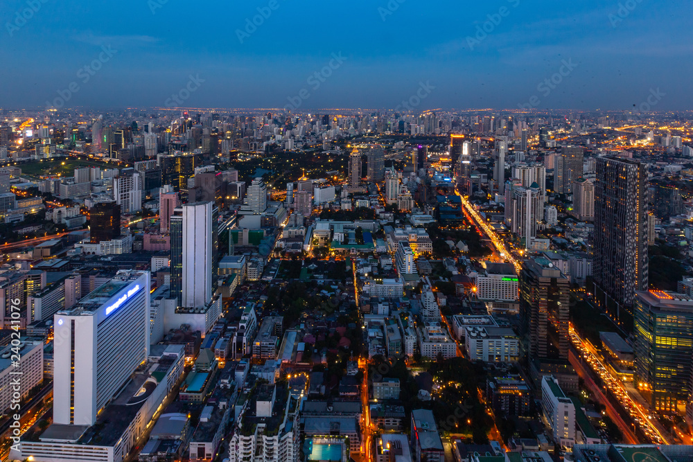 The evening and night lights of Bangkok when viewed from a corner on December 6, 2018. The evening and night lights of Bangkok when viewed from a corner on December 6, 2018.