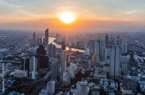 The evening and night lights of Bangkok when viewed from a corner on December 6  2018.