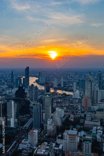 The evening and night lights of Bangkok when viewed from a corner on December 6  2018.