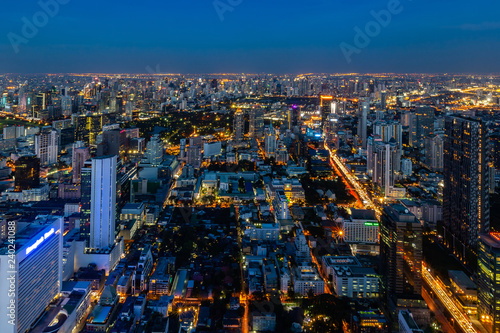 The evening and night lights of Bangkok when viewed from a corner on December 6, 2018. © Teerayuth