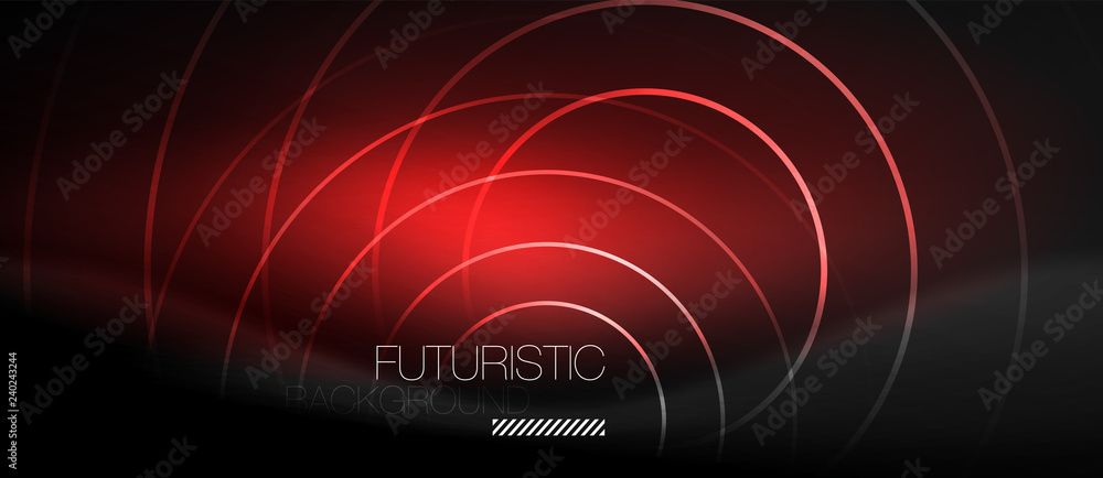Dark abstract background with glowing neon circles Dark abstract background with glowing neon circles
