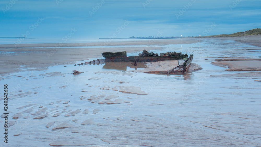 The wreck of the cargo ship Hanseat on Warkworth Beach. Northumberland. England. UK