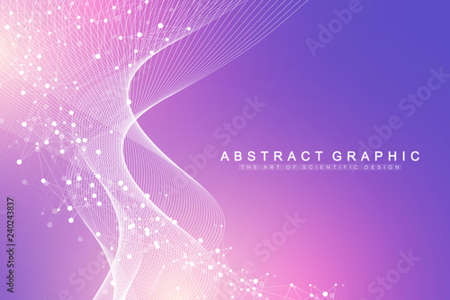Big Genomic Data Visualization. DNA helix, DNA strand, DNA Test. Molecule or atom, neurons. Abstract structure for Science or medical background, banner. Wave flow