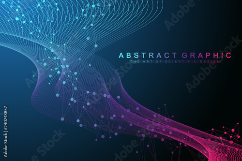 Big Genomic Data Visualization. DNA helix, DNA strand, DNA Test. Molecule or atom, neurons. Abstract structure for Science or medical background, banner. Wave flow