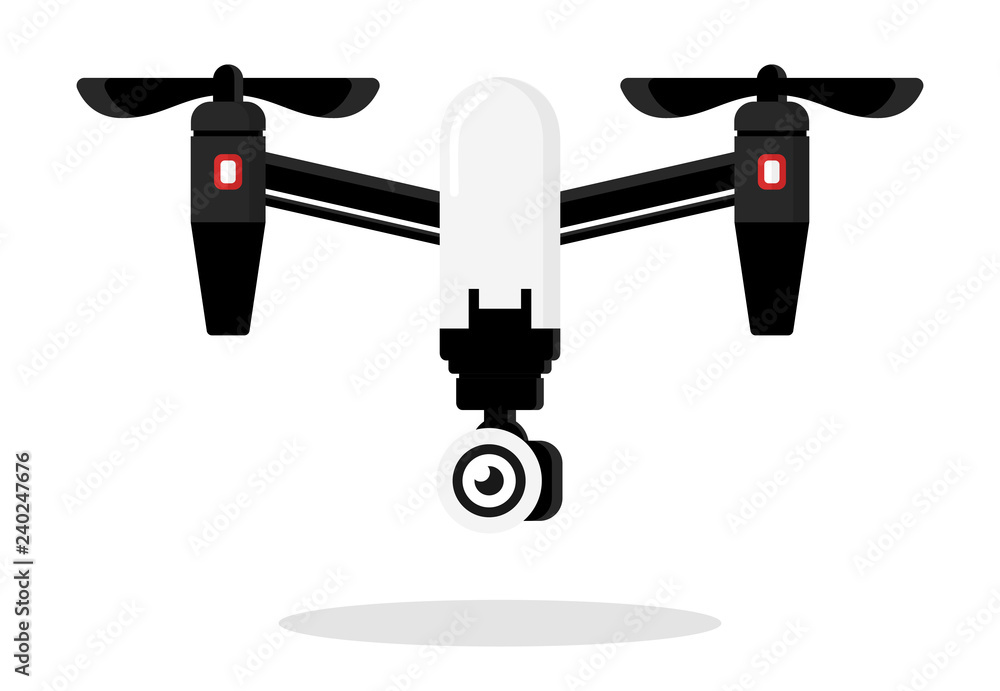 Cute cartoon drone with camera for photographing and recording video isolated on white background. Aerial quadcopter concept Simple design icon or logo. Flat style illustration. Stock Vector | Adobe