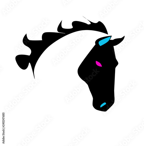 Minimalism horse head black color wih pink eyes