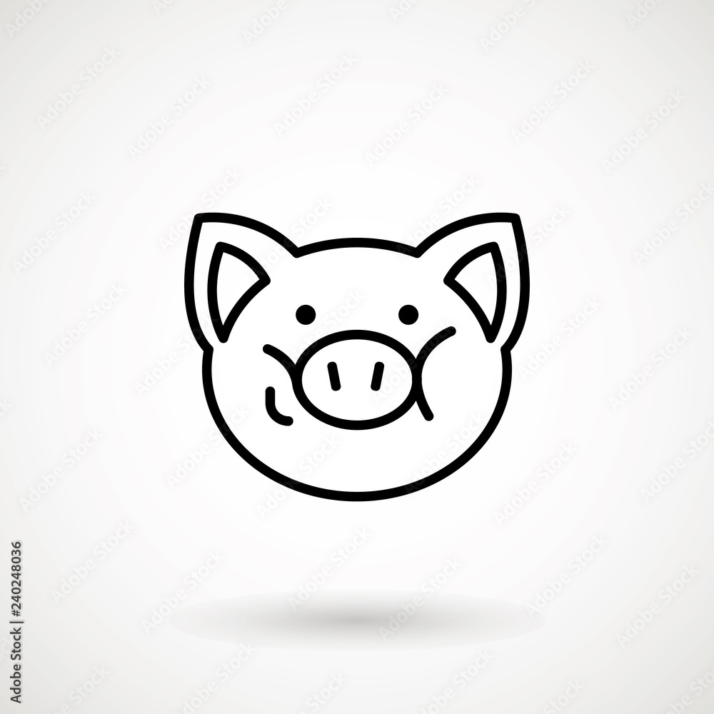 Pig line icon. logo Piglet face with smile in outline style. Icon of Cartoon pig head with smile. Chinese New Year 2019. Zodiac. Chinese traditional Design, decoration Vector illustration. Pig line icon. logo Piglet face with smile in outline style. Icon of Cartoon pig head with smile. Chinese New Year 2019. Zodiac. Chinese traditional Design, decoration Vector illustration.