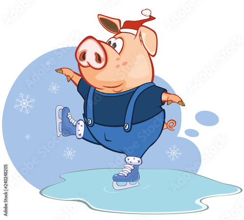Illustration of a Cute Pig. Cartoon Character