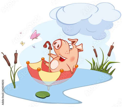 Vector Illustration of a Cute Pig. The adventures of a pig 