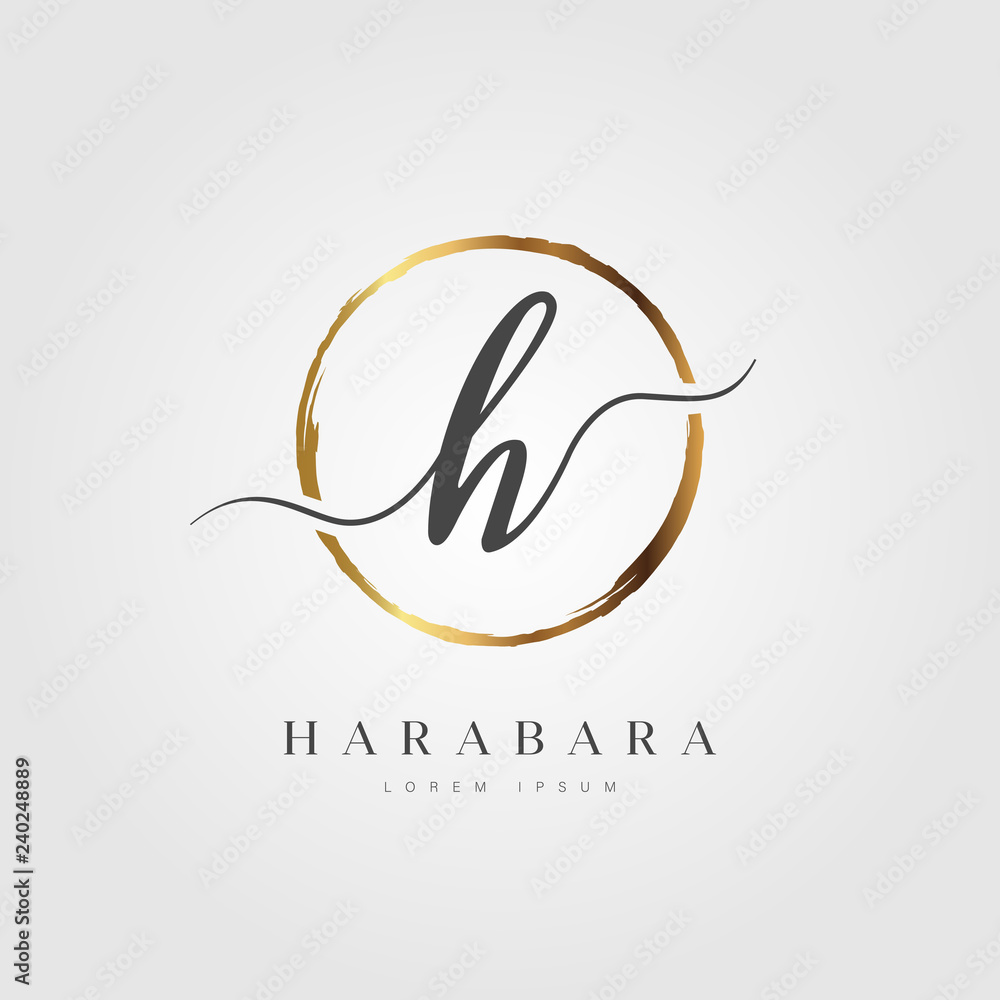 Elegant Initial Letter H Logo With Gold Circle Brushed Elegant Initial Letter H Logo With Gold Circle Brushed
