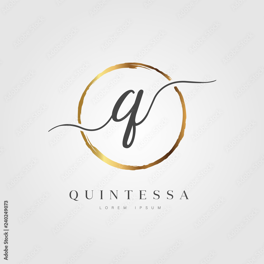 Elegant Initial Letter Q Logo With Gold Circle Brushed Elegant Initial Letter Q Logo With Gold Circle Brushed