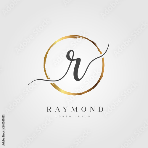 Elegant Initial Letter R Logo With Gold Circle Brushed