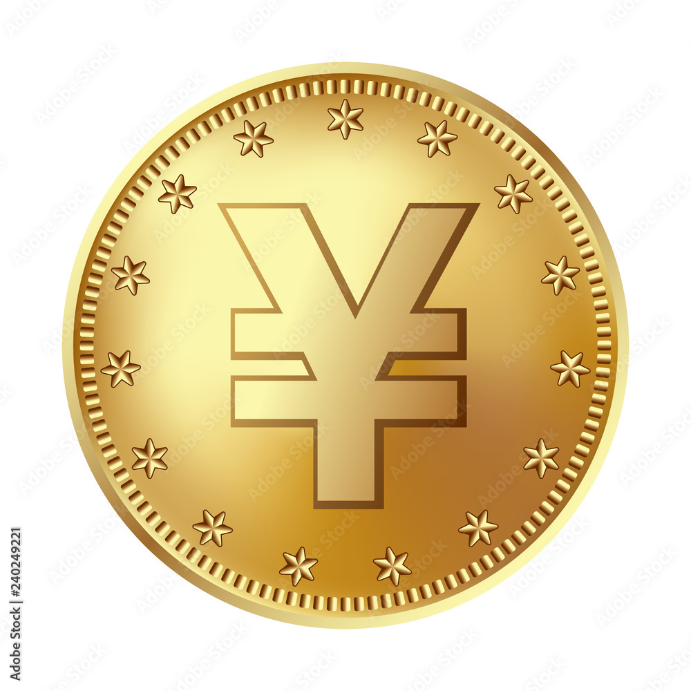 Fototapeta premium Golden Japanese yen or Chinese yuan coin, money.