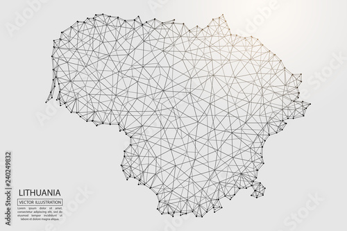 A map of Lithuania consisting of 3D triangles, lines, points, and connections. Vector illustration of the EPS 10.