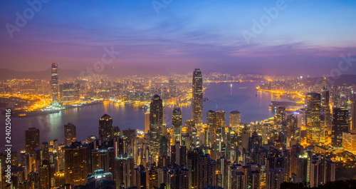 Photography Hong Kong, China - April 8, 2018 - View From The Peak ,Night Skyline of Hong Kong in China