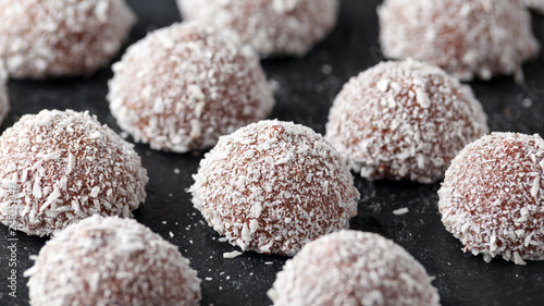 sweet mallow snowballs with chocolate coating and coconut