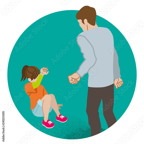 Elementary aged girl who is threatened by the adult man - Child abuse concept art