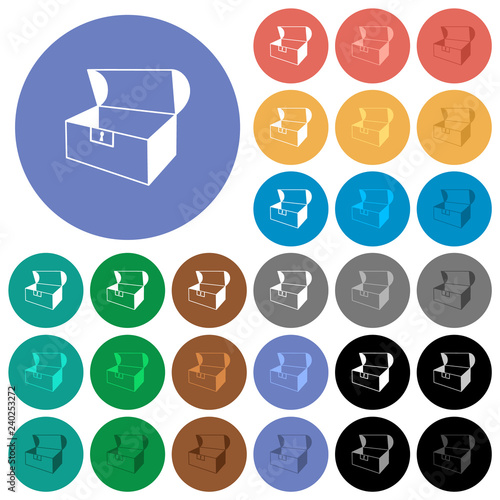Empty open coffer round flat multi colored icons