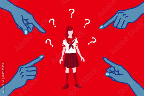 指さされる女子高生　女性差別　コンセプトアート