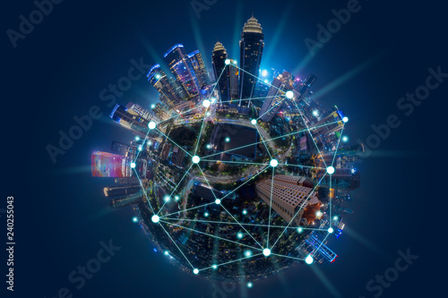 Planet of Jakarta city with connection network
