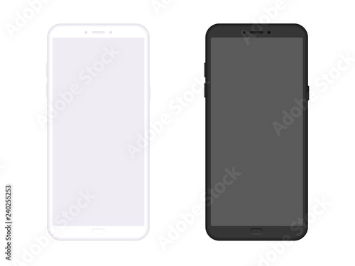 Realistic smartphone mockup. Mobile phone with blank screen isolated on white background. Vector illustration