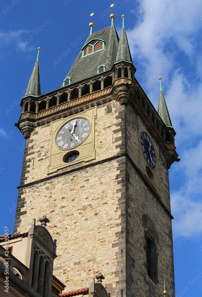 clock tower of the city of Prague the capital of the Czech Repub