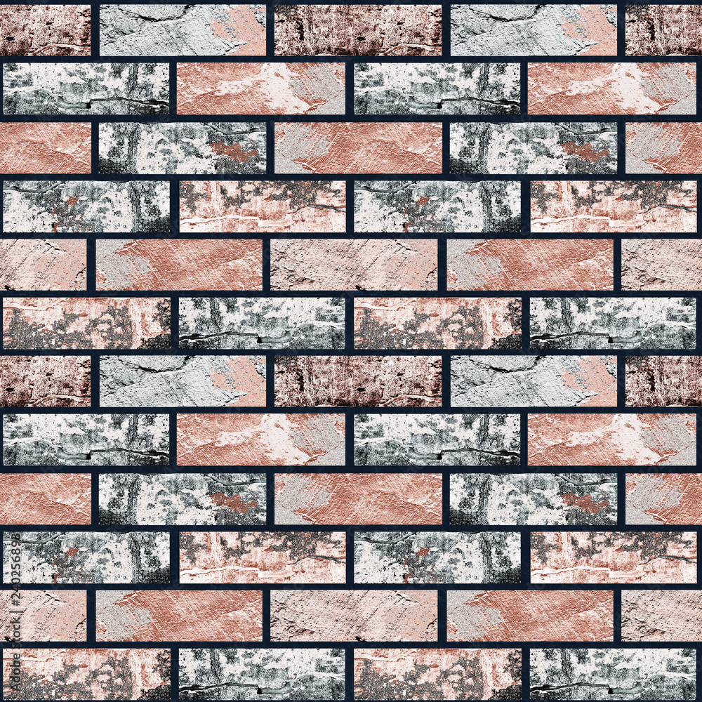 Obraz premium Seamless grey, brown brick wall.