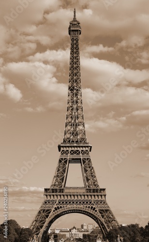 Eiffel Tower in Paris with sepia toned effect