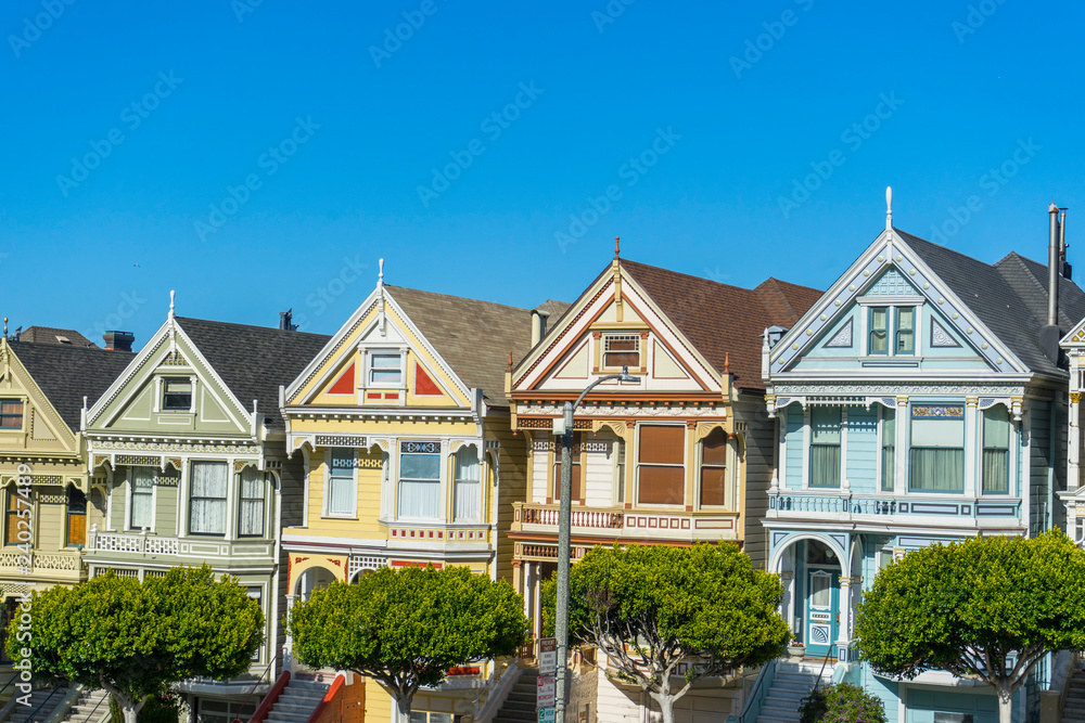 Colorful facade of Seven Sisters at Alamos Square in San Francisco, CA Colorful facade of Seven Sisters at Alamos Square in San Francisco, CA