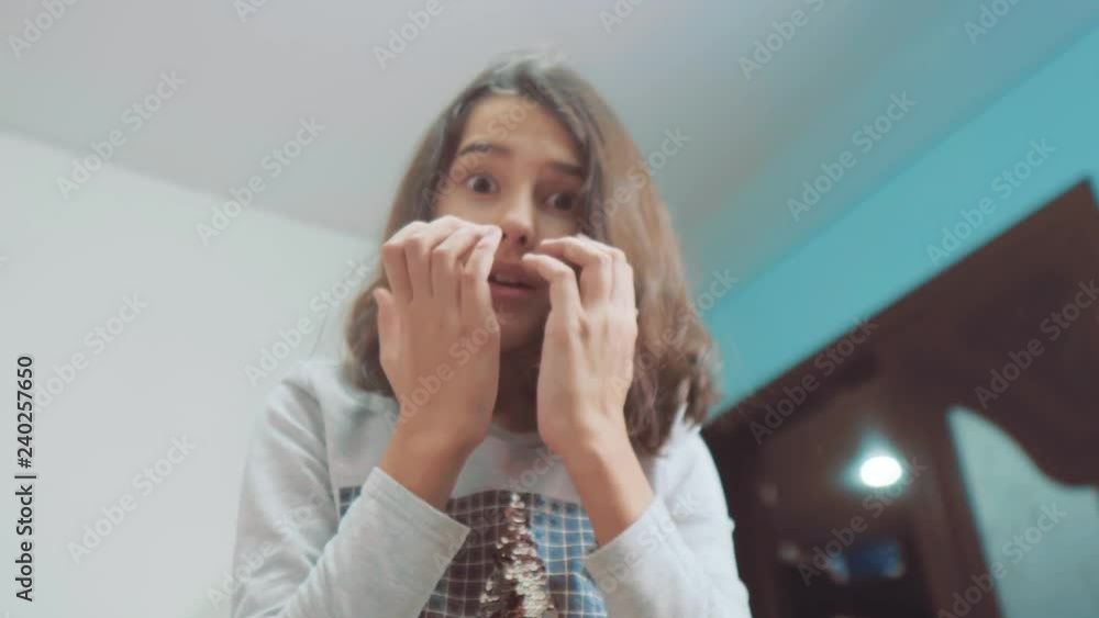 girl teen opens gift surprise emotions joy. people, delivery, shipping and postal service concept. happy young girl opening cardboard box or parcel at home. slow motion video. parcel gift concept girl teen opens gift surprise emotions joy. people, delivery, shipping and postal service concept. happy young girl opening cardboard box or parcel at home. slow motion video. parcel gift concept